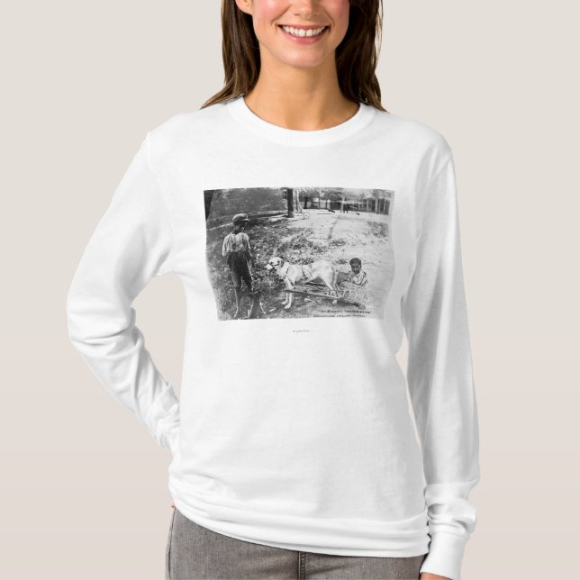 Schwarze Kinder mit Hund gezeichneter T-Shirt (Vorderseite)