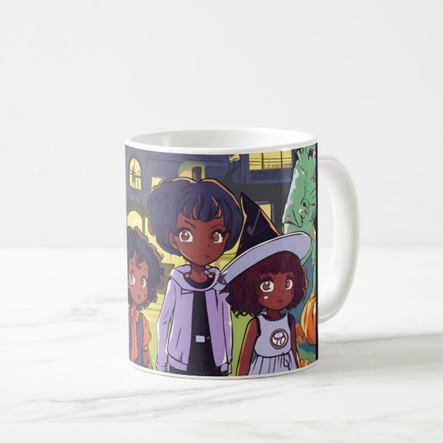 Schwarze Kinder stolpern auf einem Spuk Stadthaus Kaffeetasse (VorderseiteRechts)