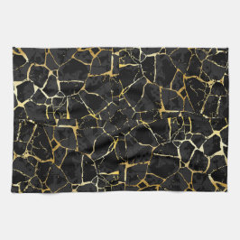 Schwarze Kintsugi-Goldader  Geschirrtuch