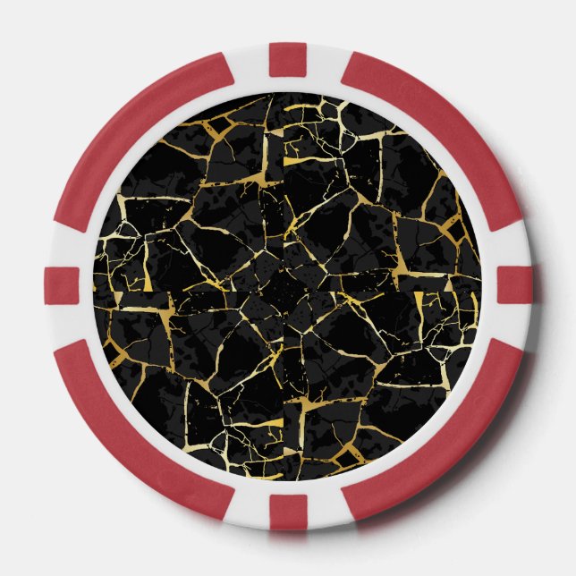 Schwarze Kintsugi-Goldader  Pokerchips (Vorderseite)