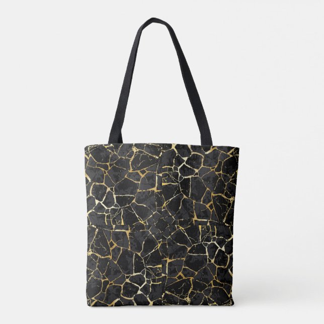 Schwarze Kintsugi-Goldader  Tasche (Rückseite)