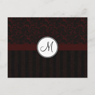 Schwarze Kirschblüten und Streifen mit Monogramm Postkarte