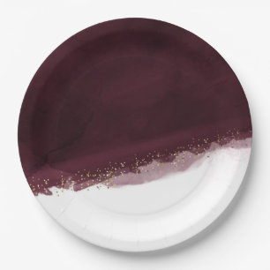 Schwarze Kirsche Aquarell & Gold Moderne Eleganz Pappteller