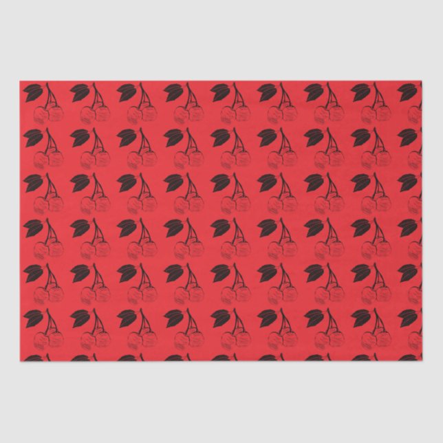 Schwarze Kirschen in Rot Seidenpapier (Vorderseite)