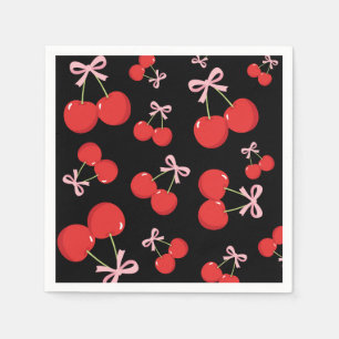 Schwarze Kirschen Rosa Schleife Coquette Geburtsta Serviette