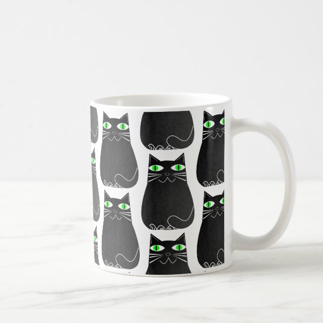 Schwarze Kitty Grüne Augen Custom Kaffeetasse (Rechts)