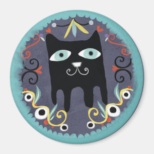 Schwarze Kitty Süße Kawaii Katze Blau Magnet