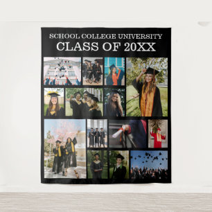 Schwarze Klassenfoto-Collage Wandteppich