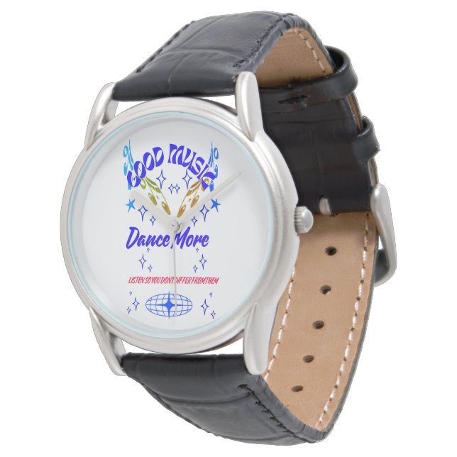 Schwarze klassische Uhr, Musik Tanz Armbanduhr (Schrägansicht)