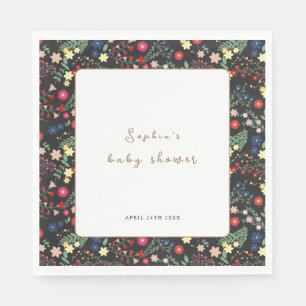 Schwarze Kleine Wildblume Frame Baby Dusche Serviette