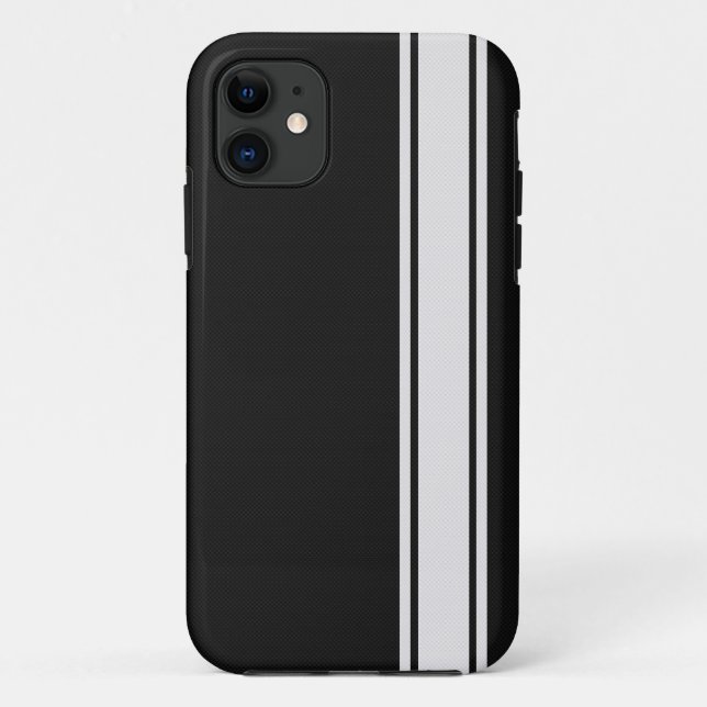 Schwarze Kohlenstoff-Faser u. weißer Streifen Case-Mate iPhone Hülle (Rückseite)