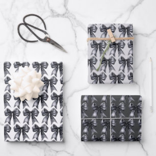 Schwarze Koketten-Schleife Geschenkpapier Set