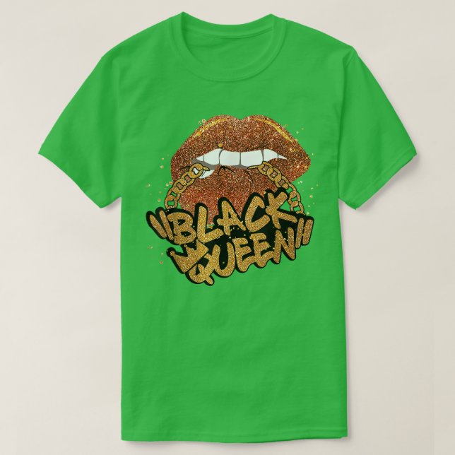 Schwarze Königin afrikanische Farben Bitten Lippen T-Shirt (Design vorne)
