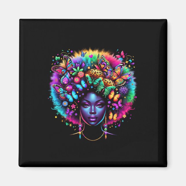 Schwarze Königin Afro Melanin Juneteenth Leopard B Magnet (Vorne)