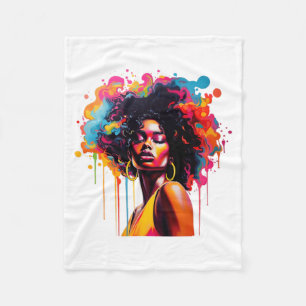 schwarze königin afro melanin tropfend juneteenth fleecedecke