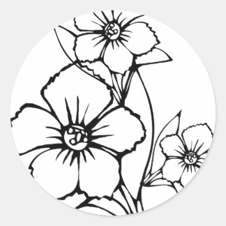 Schwarze Kontur von Blume drei Runder Aufkleber
