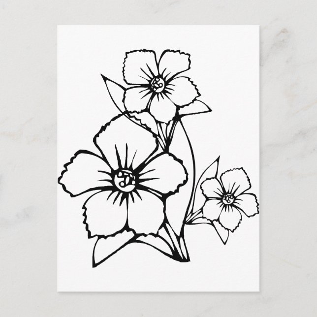 Schwarze Kontur von drei Blume Postkarte (Vorderseite)