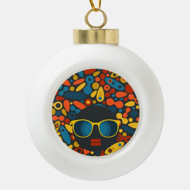 Schwarze Kopf Frau #1 Keramik Kugel-Ornament (Vorderseite)