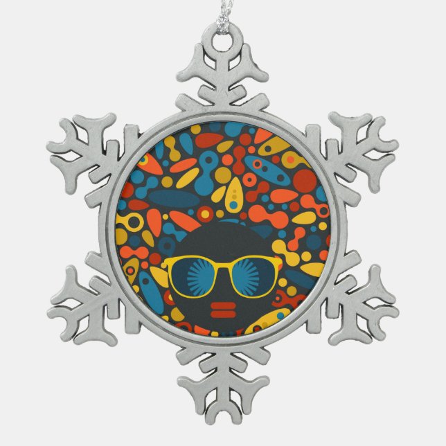 Schwarze Kopf Frau #1 Schneeflocken Zinn-Ornament (Vorderseite)