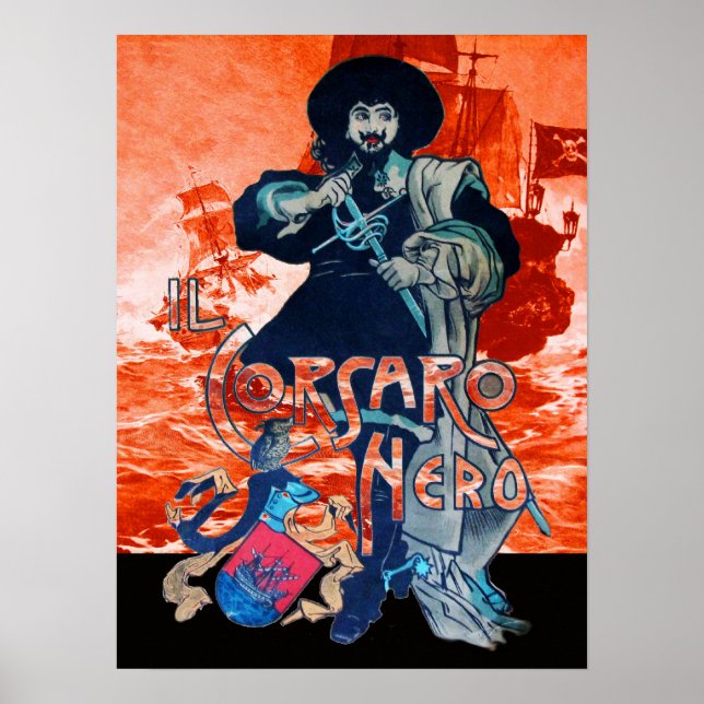 SCHWARZE KORSAIR/Piratenschiff-Schlacht in Rot Poster (Vorne)