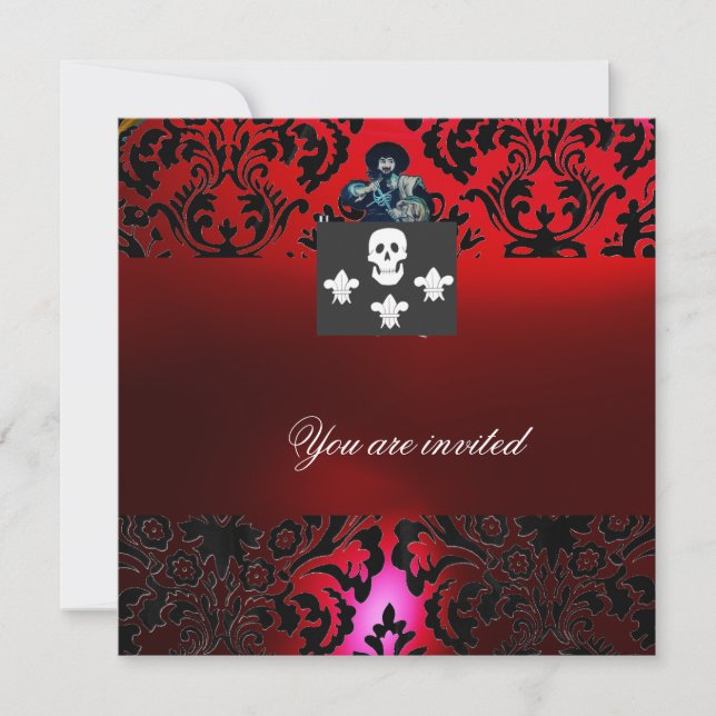 SCHWARZE KORSAIR SKULL & LILIE MONOGRAMM rot Einladung (Vorderseite)