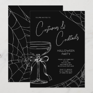 Schwarze Kostüme und Cocktails Erwachsene Hallowee Einladung