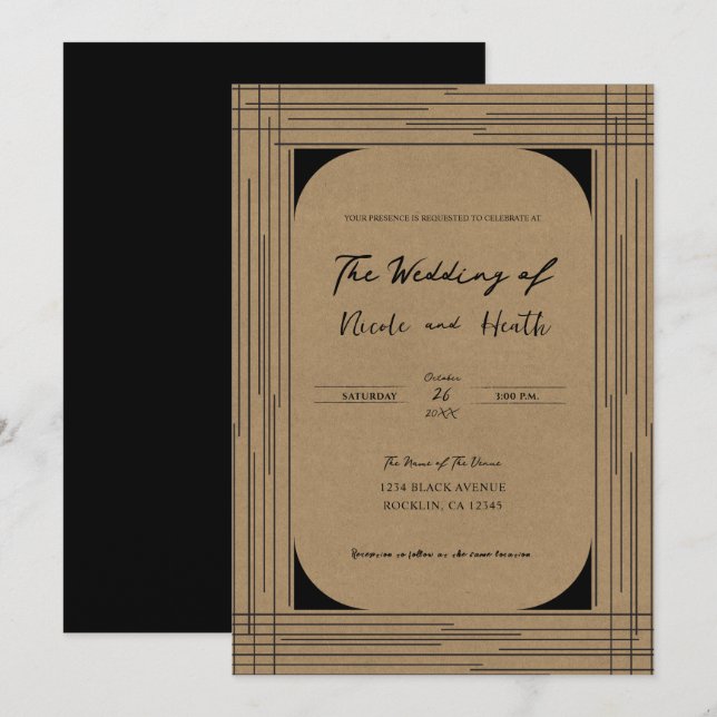 Schwarze Kraft Minimal Moderne Linien Hochzeit Einladung (Vorne/Hinten)