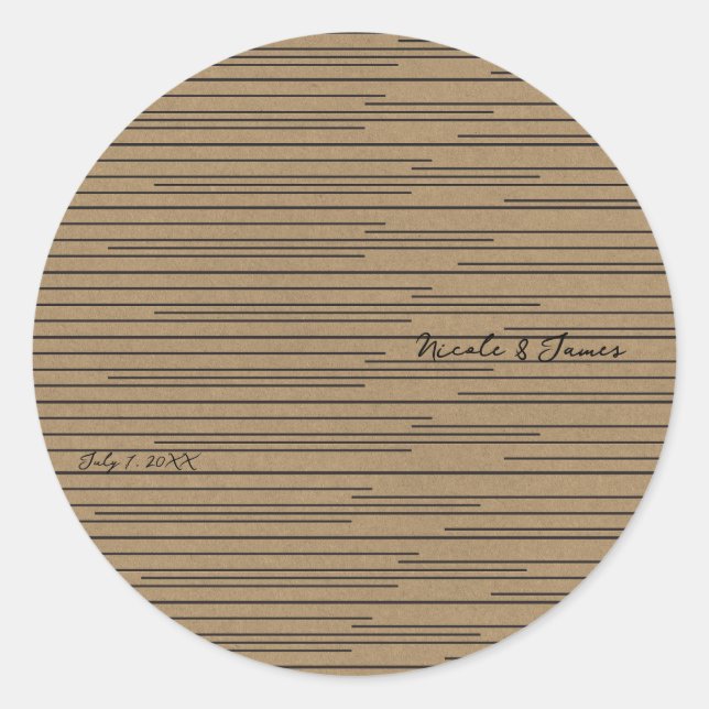 Schwarze Kraft Minimal Moderne Linien Hochzeit Runder Aufkleber (Vorderseite)