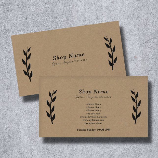 Schwarze, Kraft- und Rustikale Visitenkarte (Black, Kraft & Rustic Business Card)