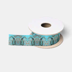 schwarze Krähe auf Blau Satinband