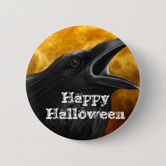 Schwarze Krähe Halloweens Button (Vorderseite)