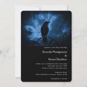 Schwarze Krähe mit Runen Dark Goth Style Hochzeit Einladung