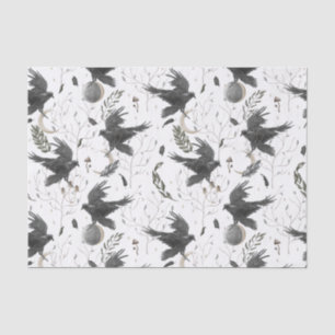 Schwarze Krähe, Mond und Wilde Pflanzen Hexerei Seidenpapier