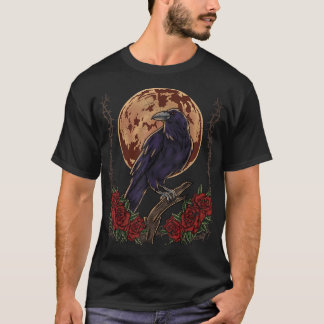 Schwarze Krähe Mystischer Rabe bei Vollmond T-Shirt