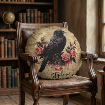 Schwarze Krähe Vintage Rosen, Dunkle Goth Raben Bl