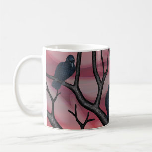 Schwarze Krähen und Geister bei Sonnenuntergang Kaffeetasse