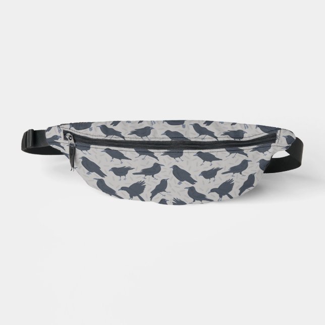 Schwarze Krähen Vögel Grau Gemustert Bauchtasche (Vorderseite)