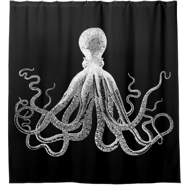 Schwarze Kraken Krake Duschvorhang (Vorderseite)