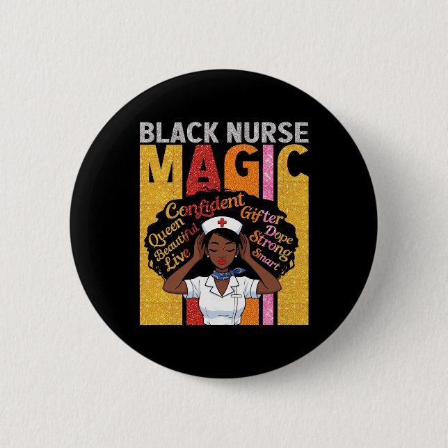 Schwarze Krankenschwester Magie Selbstbewusste Sch Button (Vorderseite)