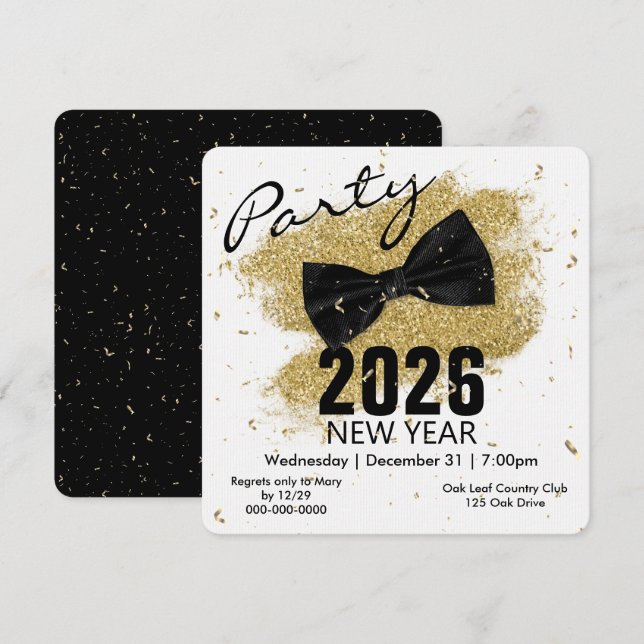 Schwarze Krawatte 2026Neues Party Einladung (Vorne/Hinten)