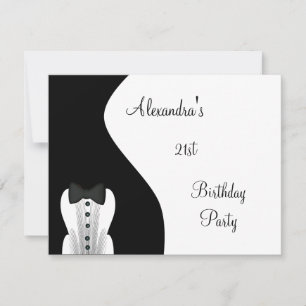 Schwarze Krawatte 21. Geburtstag Party Schwarz & W Einladung