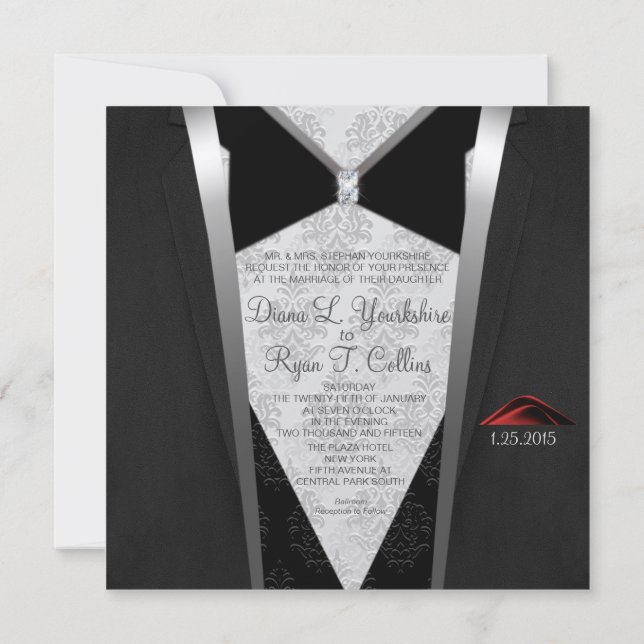 Schwarze Krawatte Diamond Einladung (Rückseite)