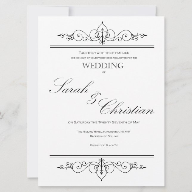 Schwarze Krawatte - Elegant Einfach - Hochzeit - E Einladung (Vorderseite)