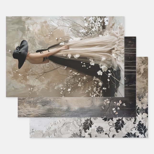 Schwarze Krawatte Elegant Moody Heavy Weight Decou Geschenkpapier Set (Set)