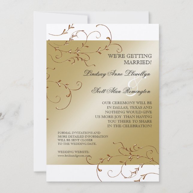 Schwarze Krawatte Elegante, Golden Save the Date l (Vorderseite)