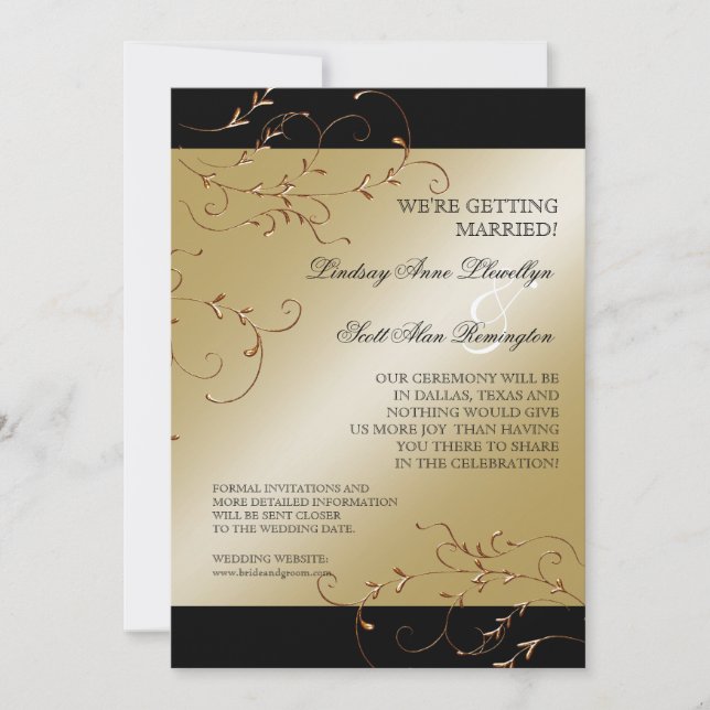 Schwarze Krawatte Elegante, Golden Save the Date l Einladung (Vorderseite)
