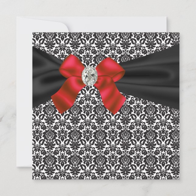 Schwarze Krawatte Party Red Black Damask Party Ein Einladung (Vorderseite)