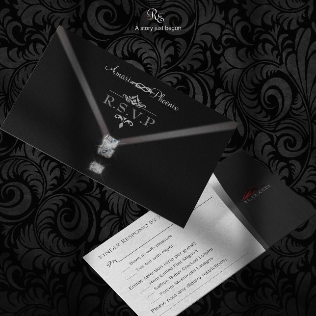 Schwarze Krawatte R.S.V.P. RSVP Karte (RSVP card, featuring a bow-tie martini design and tuxedo-inspired response card.)