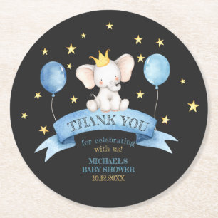 schwarze Kreide Baby danke Elefant LUFTBALLON Runder Pappuntersetzer