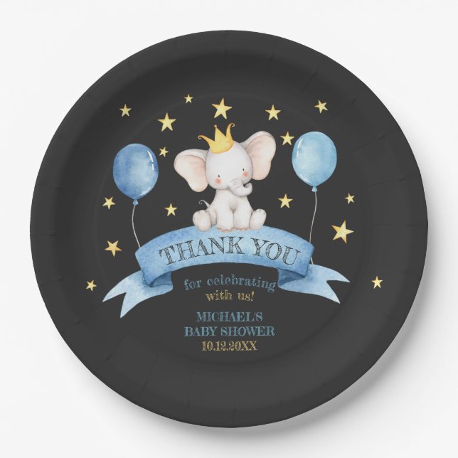 schwarze Kreide Baby Elefant BALLOON Pappteller (Vorderseite)